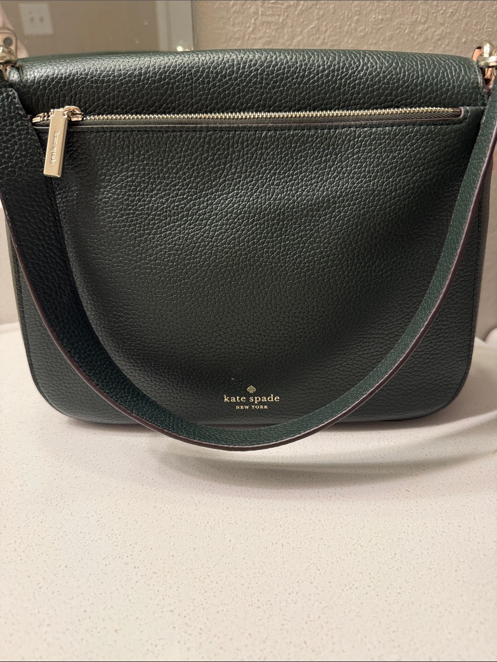 Kate Spade Kailee Medium Flap Crossbody Evergreen Pebbled Leather NWT Rare Green - Picture 6 of 14